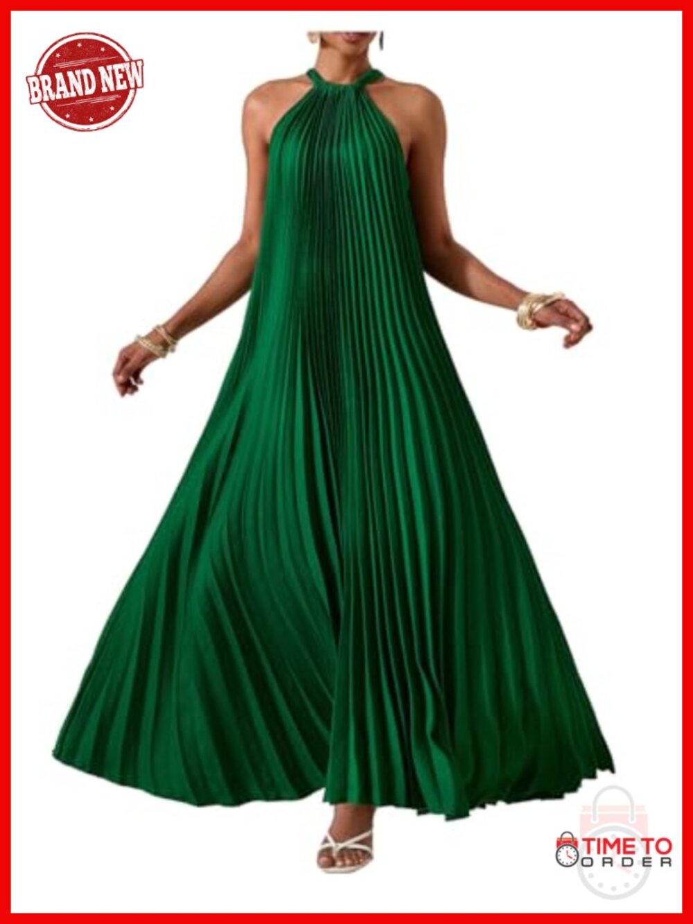 Polyester Cami Halter Maxi Dress Pleated Bow Tie Back Wedding Guest Vacation